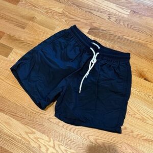 Men’s Solid & Striped Black Drawstring Swim Shorts